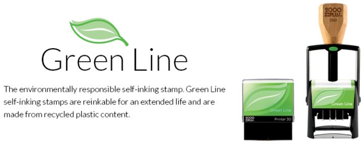 Green Line stamps are the environmentally responsible choice for self-inking stamps! They are perfect for custom business stamps, custom logo stamps & more.